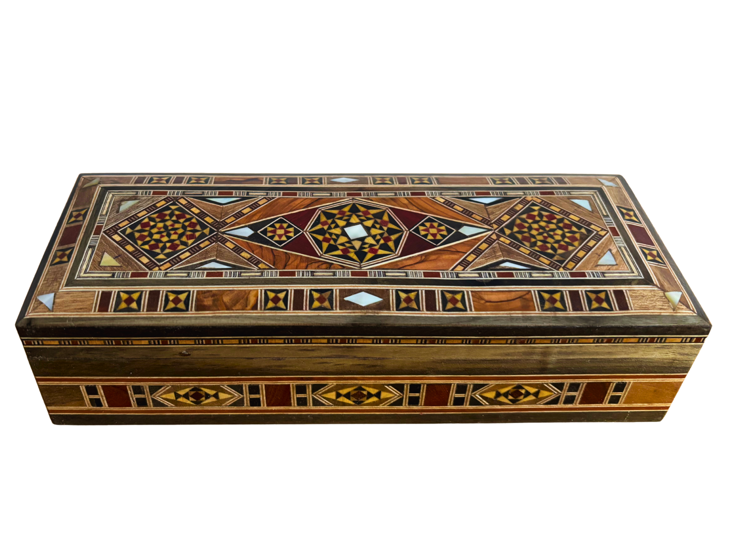 Damasceense Sieraden-, Pennen- & Rozenkransdoos – Handgemaakt met Parelmoer