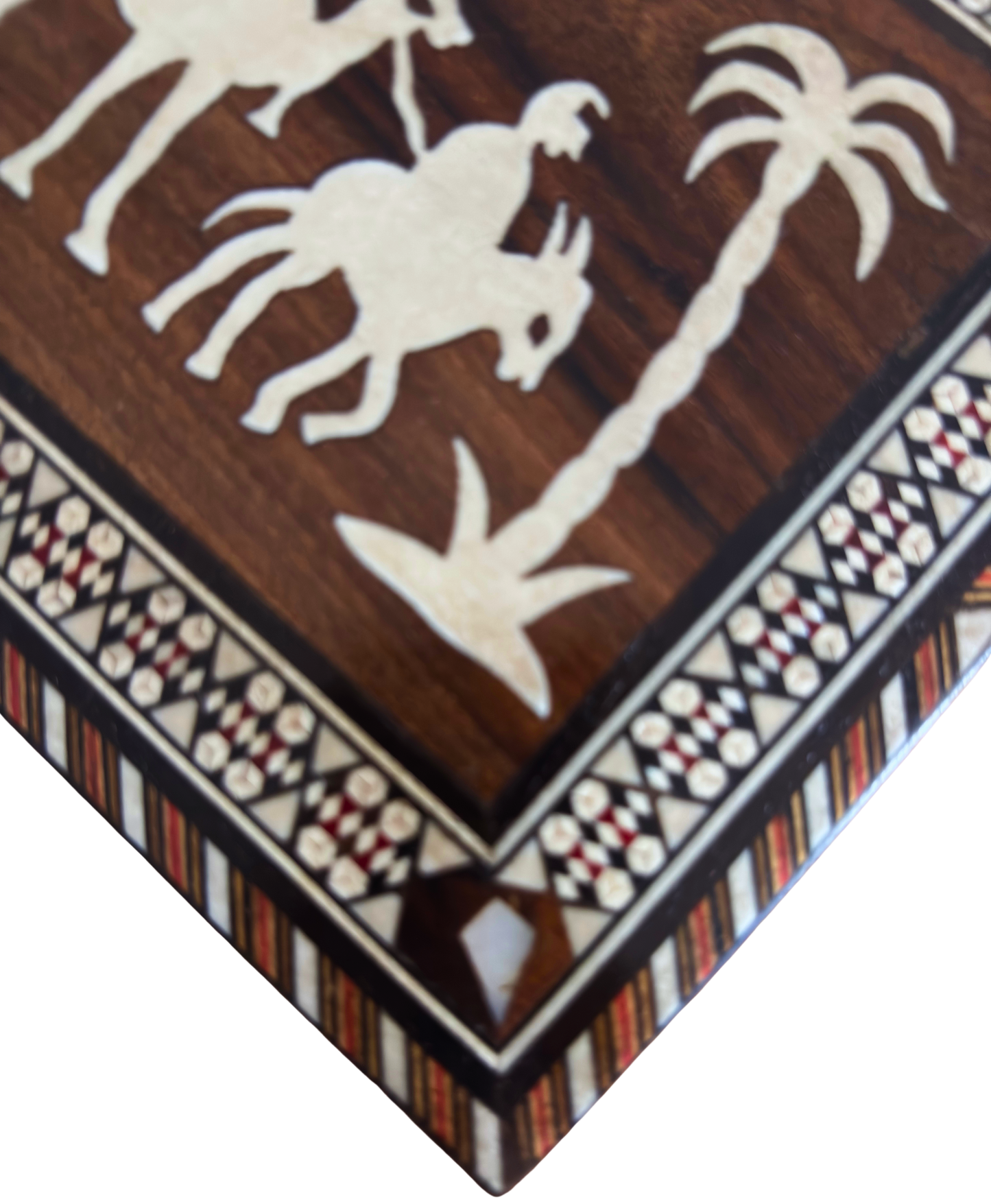 Medium 1970 Vintage Camel Damascene Mosaic Box -Brown-