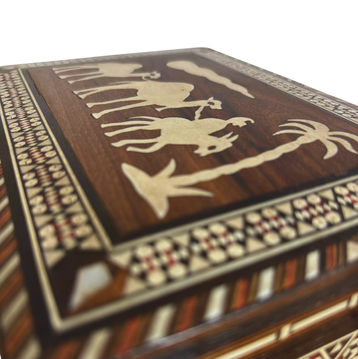Medium 1970 Vintage Camel Damascene Mosaic Box -Brown-