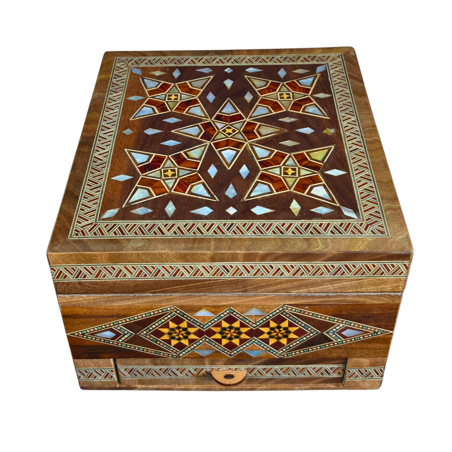 Luxury Damascene Mosaic Watch Box for 6 Watches – Mother of Pearl & Velvet