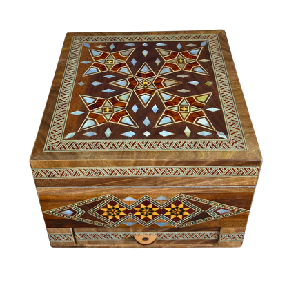 Luxury Damascene Mosaic Watch Box for 6 Watches – Mother of Pearl & Velvet