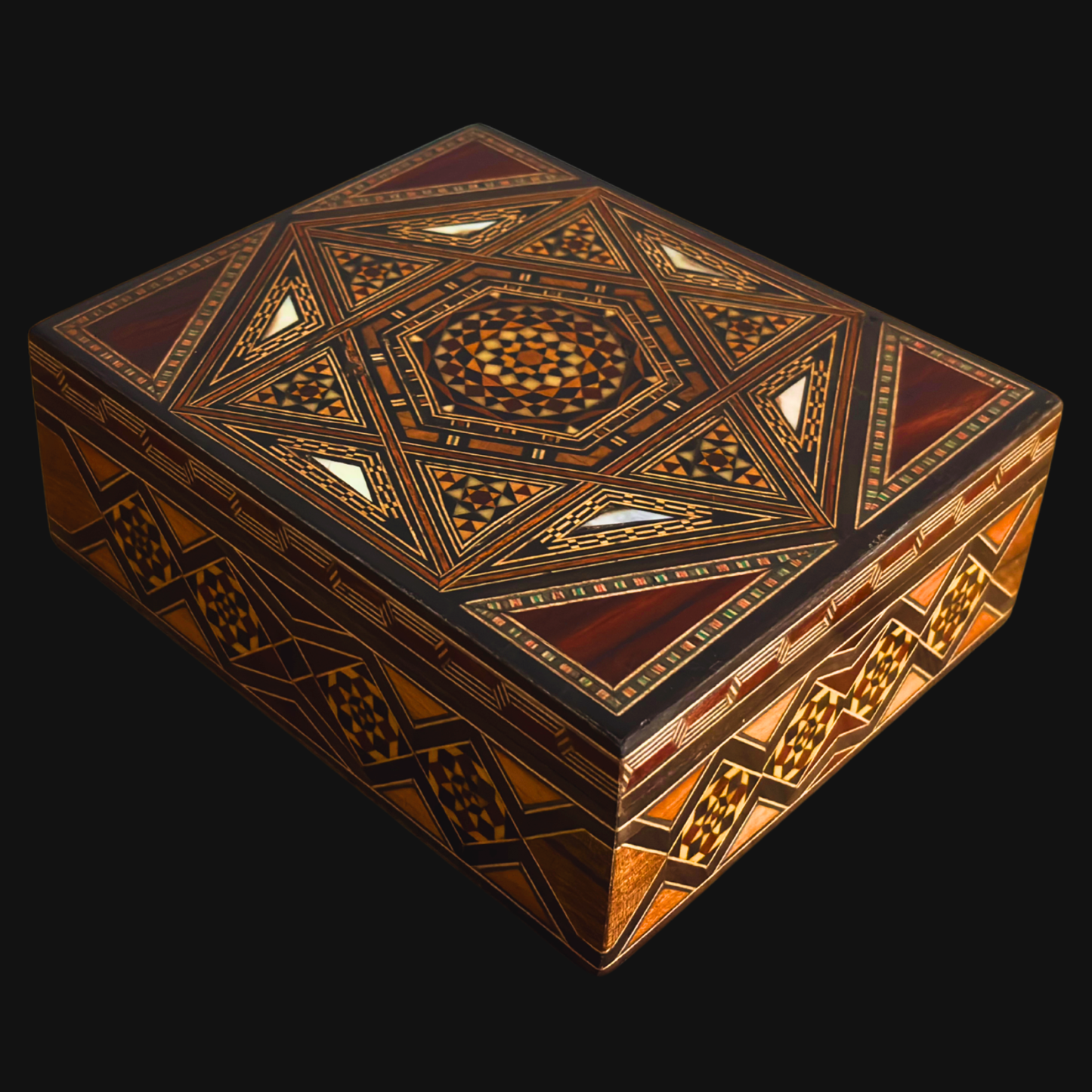 Refined Damascene Mosaic Box by Master Gaby Al Dayeh – Mother of Pearl & Velvet Interior