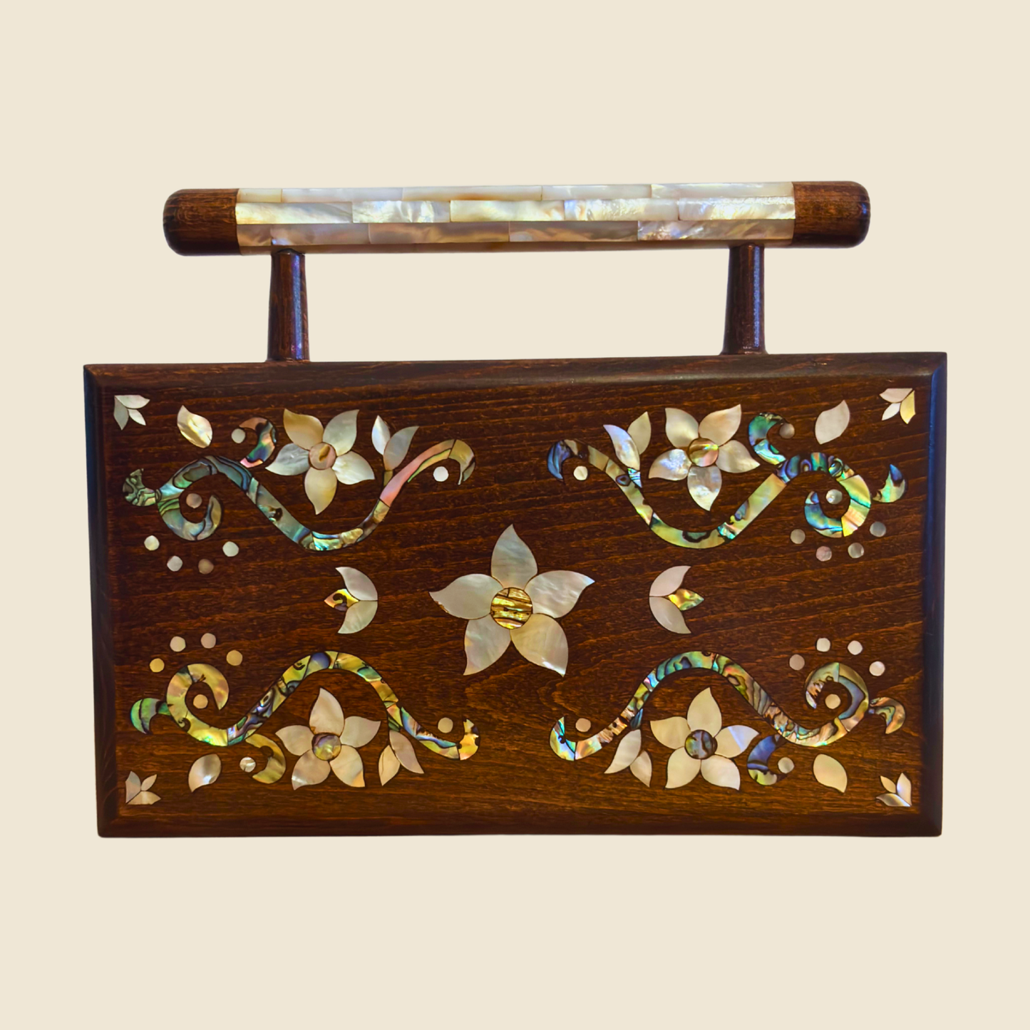 Sham – Clutch Damascena di Lusso con Madreperla Floreale e Interno in Broccato