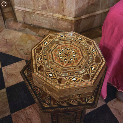 Damascene Mosaic Box – Handcrafted Wood with Wine-Red Velvet Interior