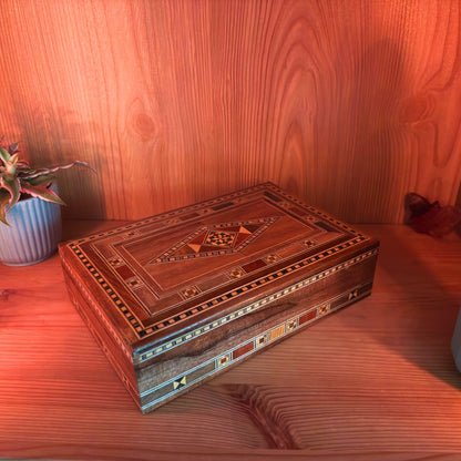 Damasceense Houten Sieradendoos – Oosters Handgemaakt Kunstwerk