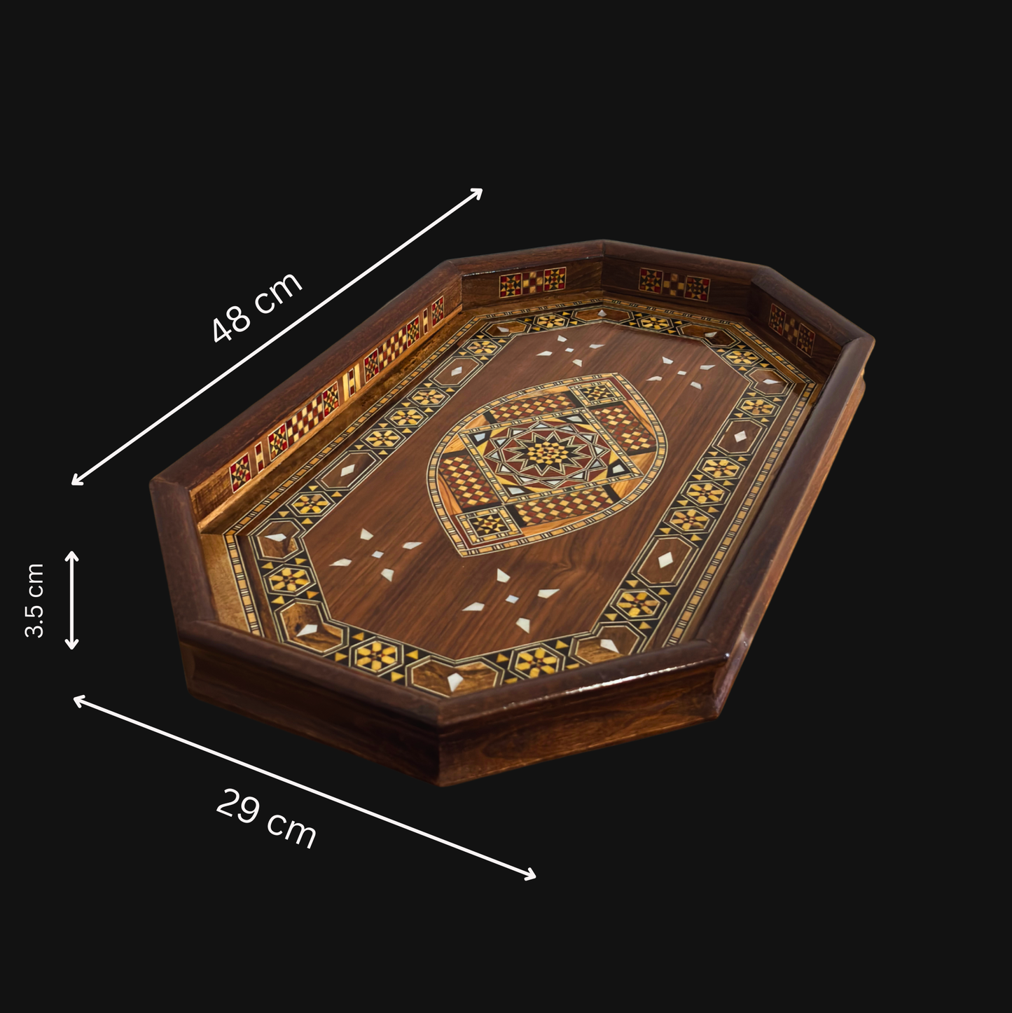 Vassoio Damaschino in Legno – Madreperla & Finitura Noce