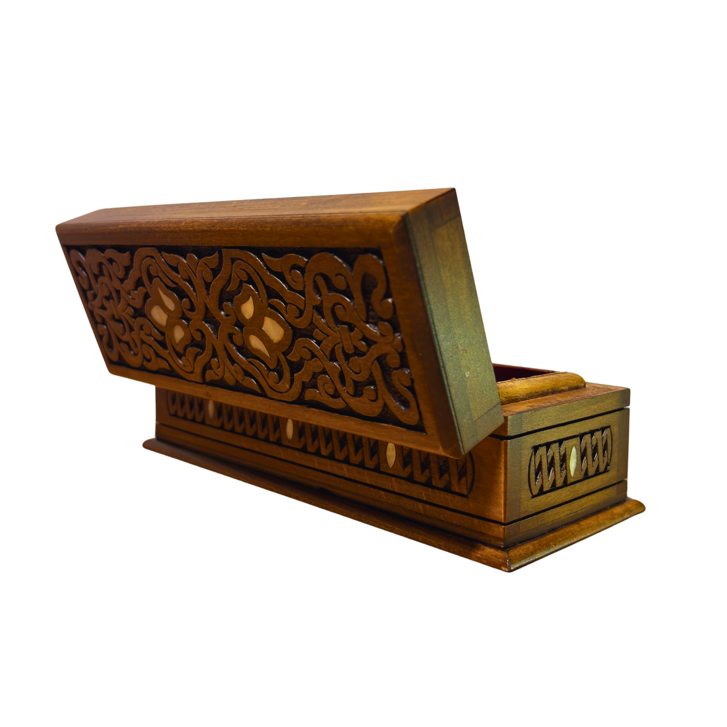 Handcrafted Luxury Carved Box – Mother of Pearl & Velvet Elegance