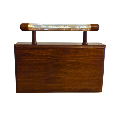 Zenobia – Luxuriöse Damast-Mosaik Clutch mit Perlmutt Intarsie & Brokat Innenfutter