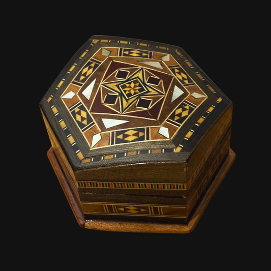 Handgefertigte Mosaik-Schatulle aus Damaskus – Holzkunst & Samt