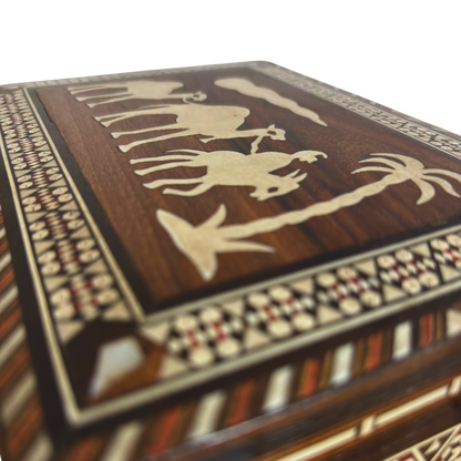 Medium 1970 Vintage Camel Damascene Mosaic Box -Brown-