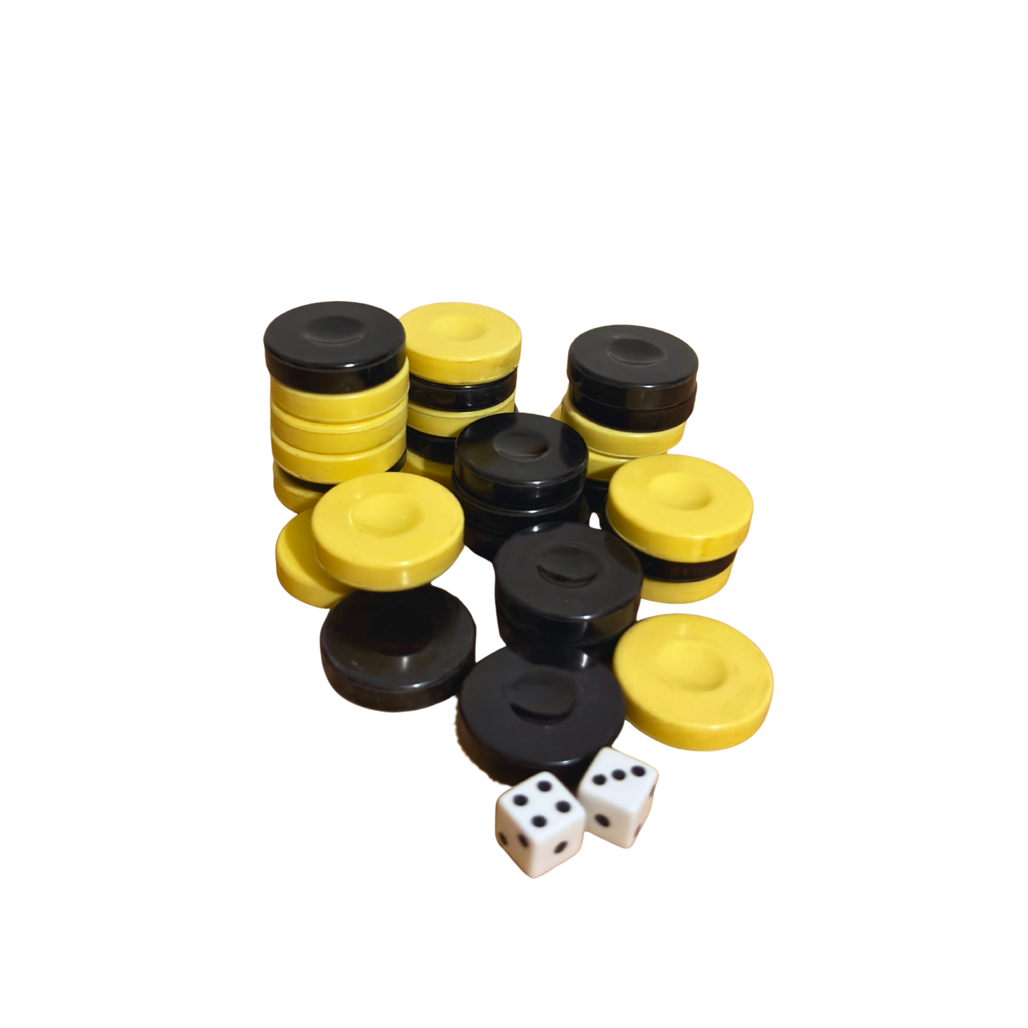 Conjunto Original de Peças de Backgammon – Brancas e Pretas com Dados