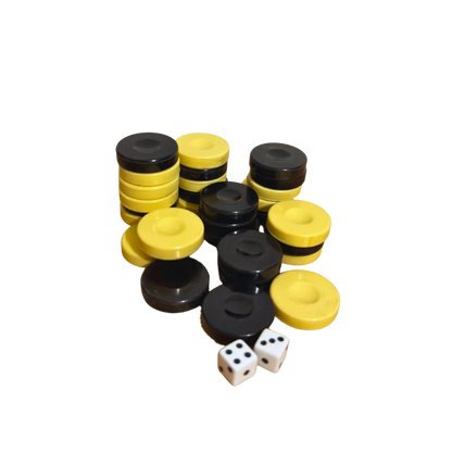 Conjunto Original de Peças de Backgammon – Brancas e Pretas com Dados