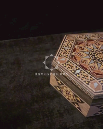 El Yapımı Şam Mozaik Kutusu – Sedef & Kadife Zarafeti