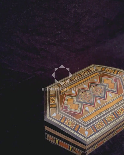Handcrafted Damascene Mosaic Box – Mother of Pearl & Velvet Harmony