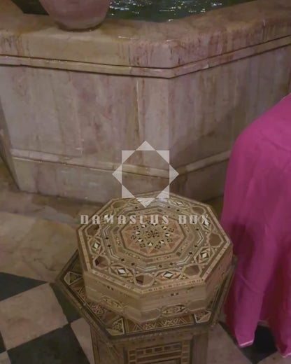 Damascene Mosaic Box – Handcrafted Wood with Wine-Red Velvet Interior