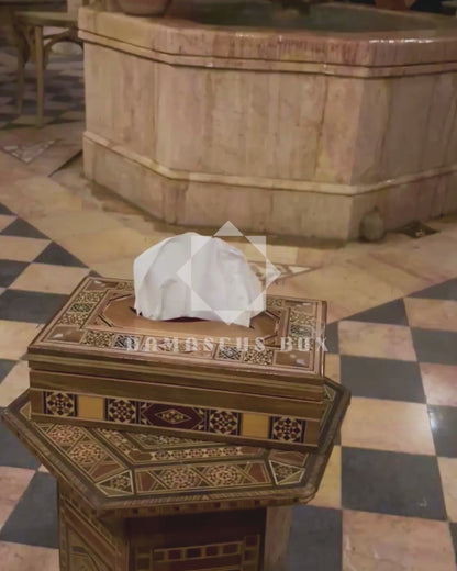 Elegant Damascene Mosaic Wooden Tissue Box – Mother of Pearl Inlay & Velvet Interior